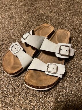 Baby Blue Double-Buckle Cork Footbed Sandals